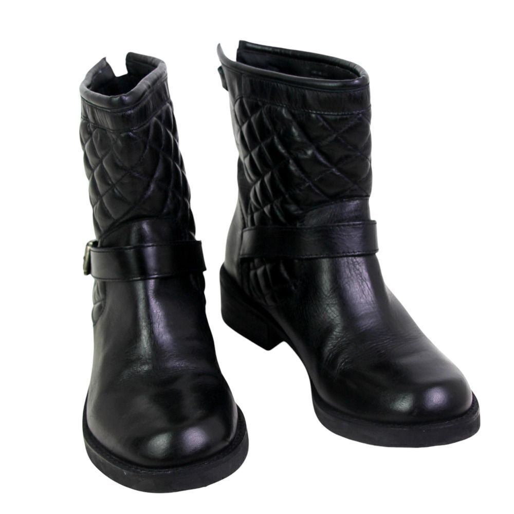 Matisse QUILTED BLACK REAL LEATHER LOW HEEL BELTED PULL ON ANKLE BOOTS Sz 9.5M